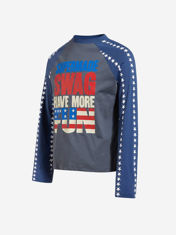 American Flag Star Graphic Color Block Long Sleeve Tee