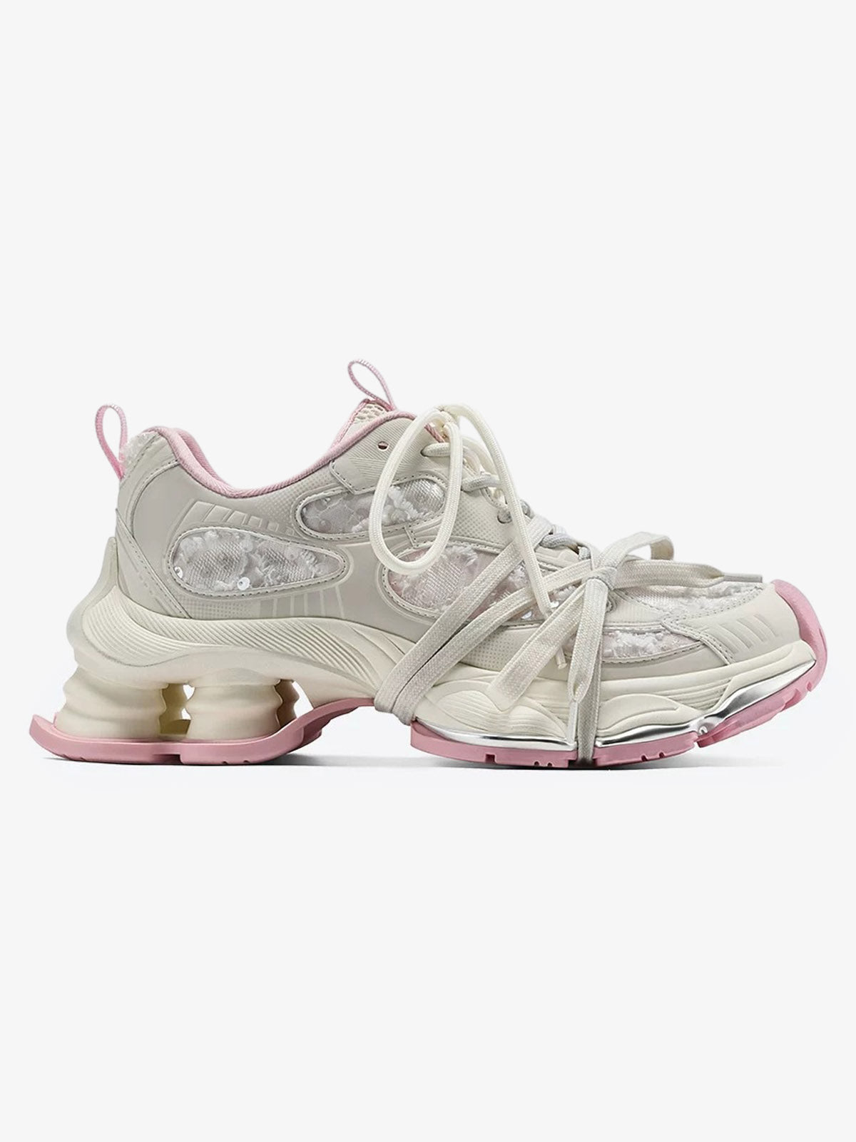 Metallic Mesh Chunky Spring-Loaded Sneakers