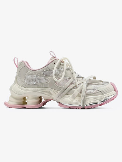 Metallic Mesh Chunky Spring-Loaded Sneakers