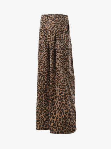 Retro Leopard Print Pleated Pocket Casual Pants 