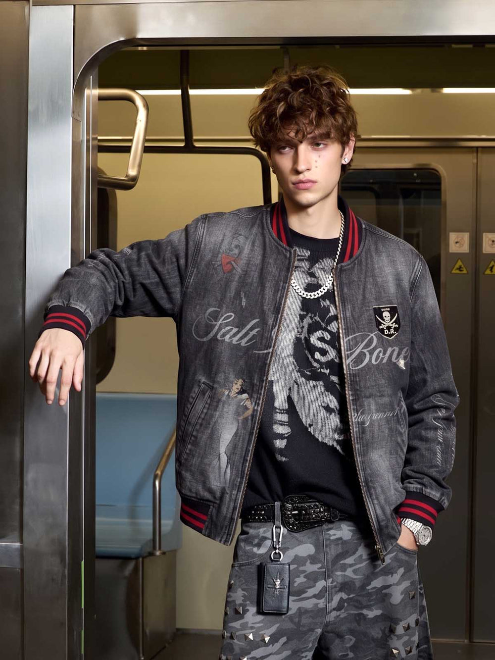 Salt Bones Graphic Washed Denim Jacket
