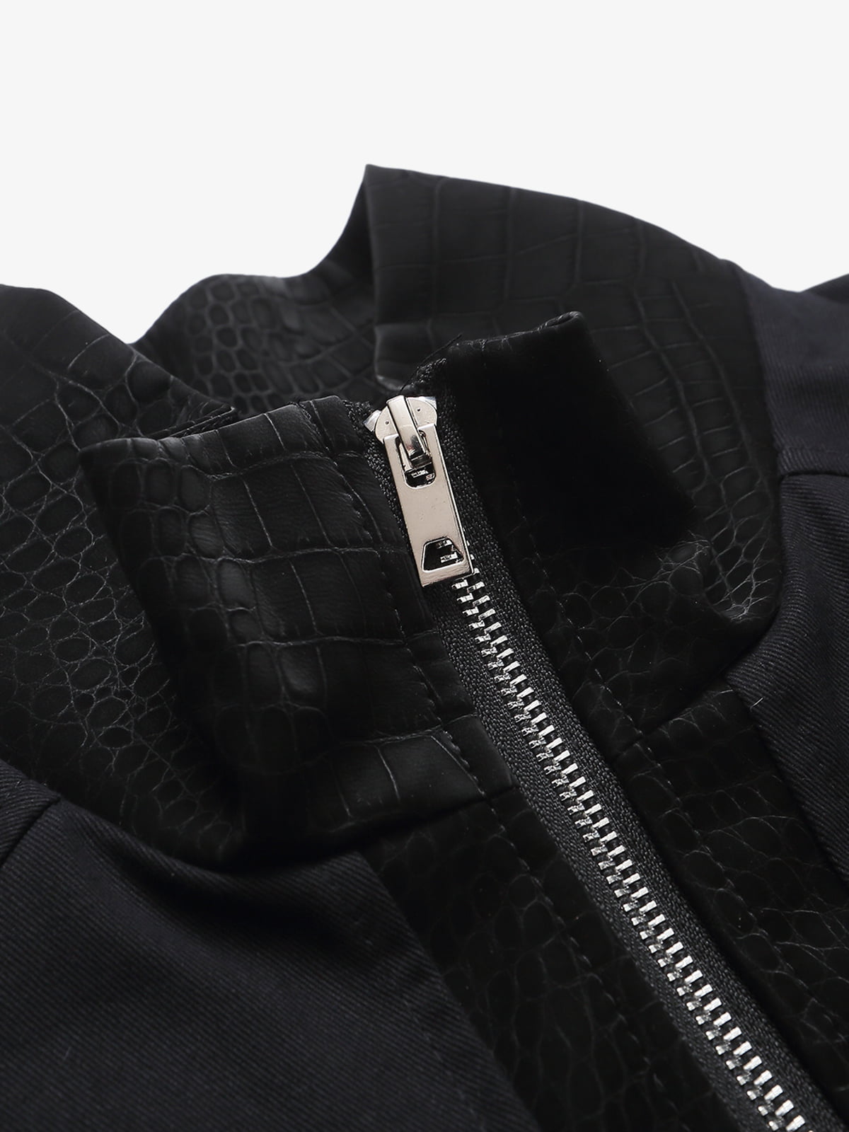Patchwork PU Cropped Workwear Jacket