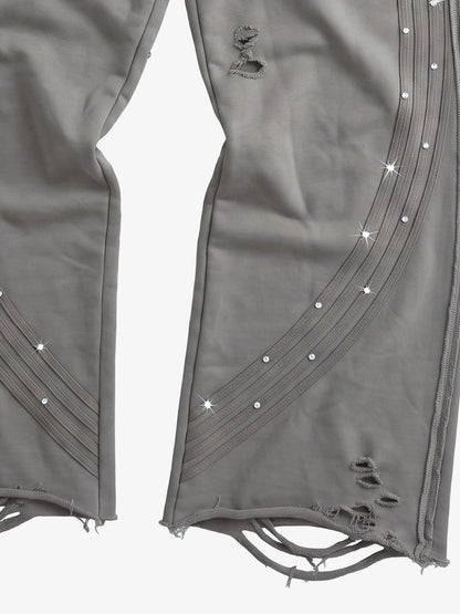 Asymmetrical Logo Embroidered Pants