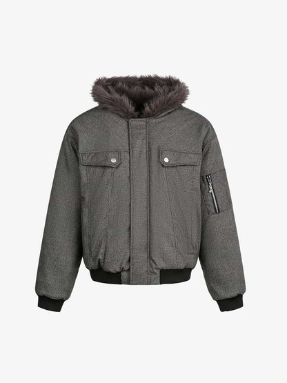 Winter Essential Bomber Jacket with Faux Fur Trimmed Hood 