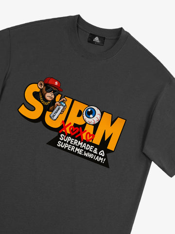 SUPM Trendy Hip-Hop Monkey Graffiti Font T-Shirt 