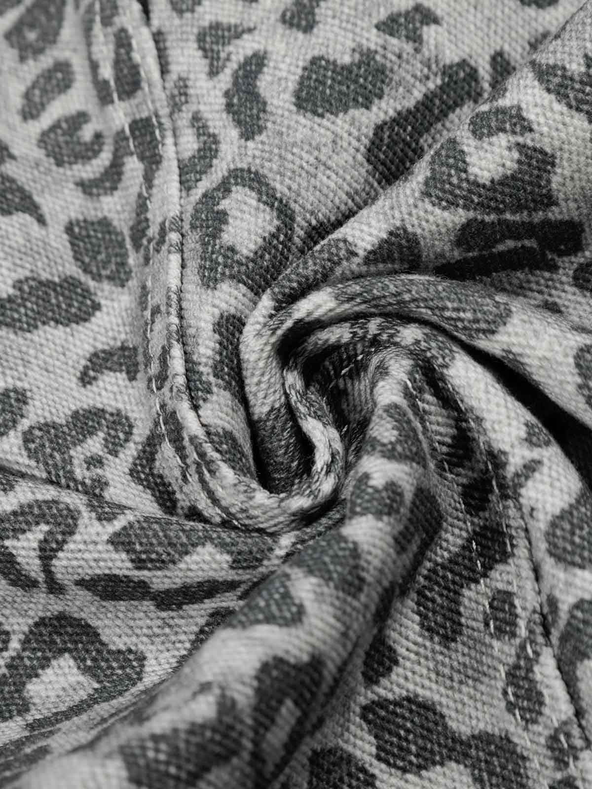 Leopard Print Curved Stripe Baggy Jeans