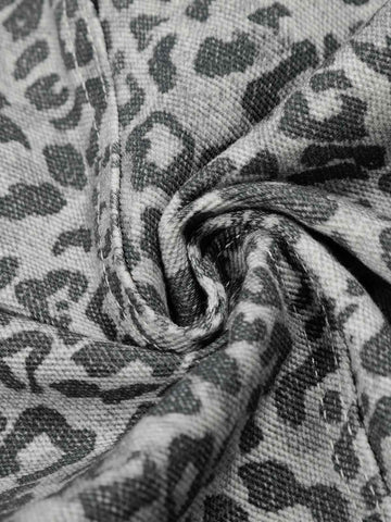 Leopard Print Curved Stripe Baggy Jeans