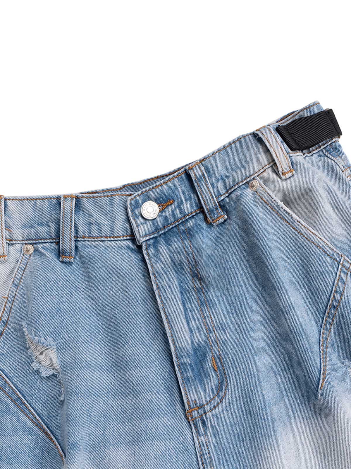 Ripped Washed Tassel Cargo Denim Shorts 