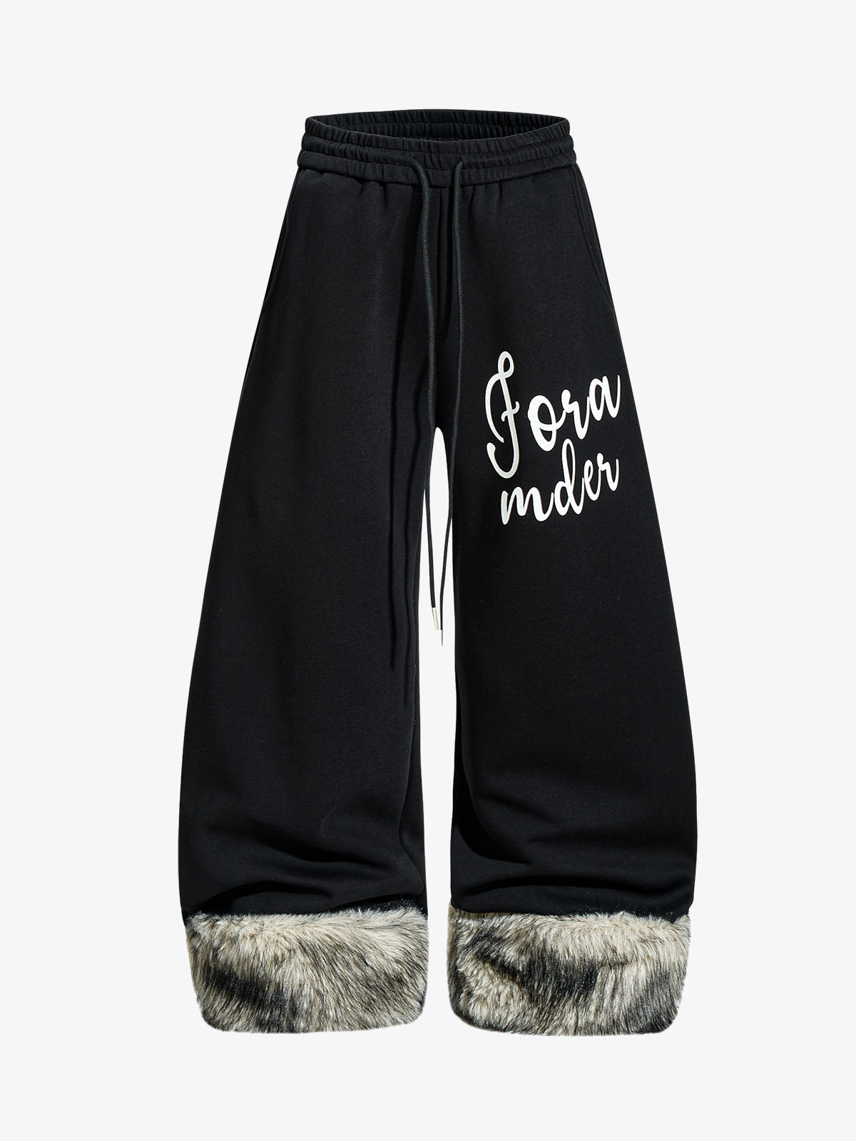 Faux Fur Spliced Hem Wide-Leg Sweatpants 