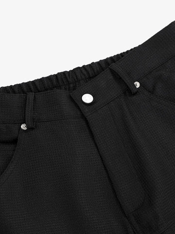 Multi-Pocket Textured Fabric Flared Pants 