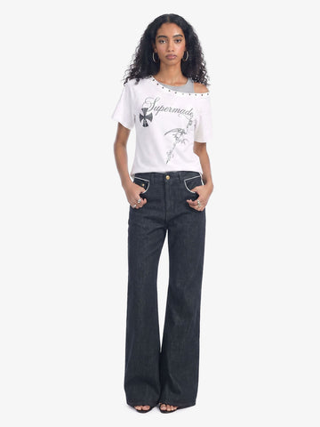 Vintage Contrast Trim Dark Wash Jeans 