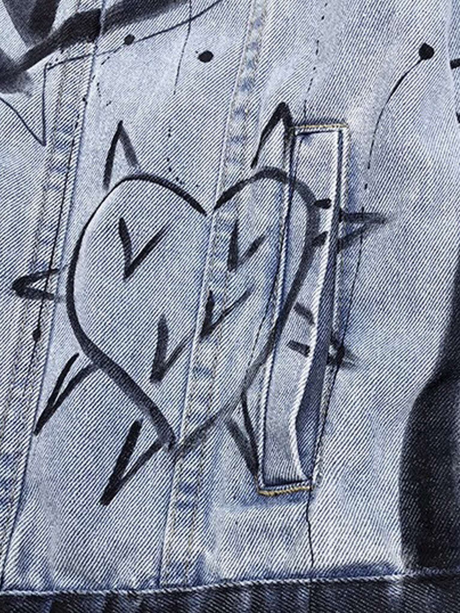 Retro Hand-painted Washed Graffiti Denim Jacket
