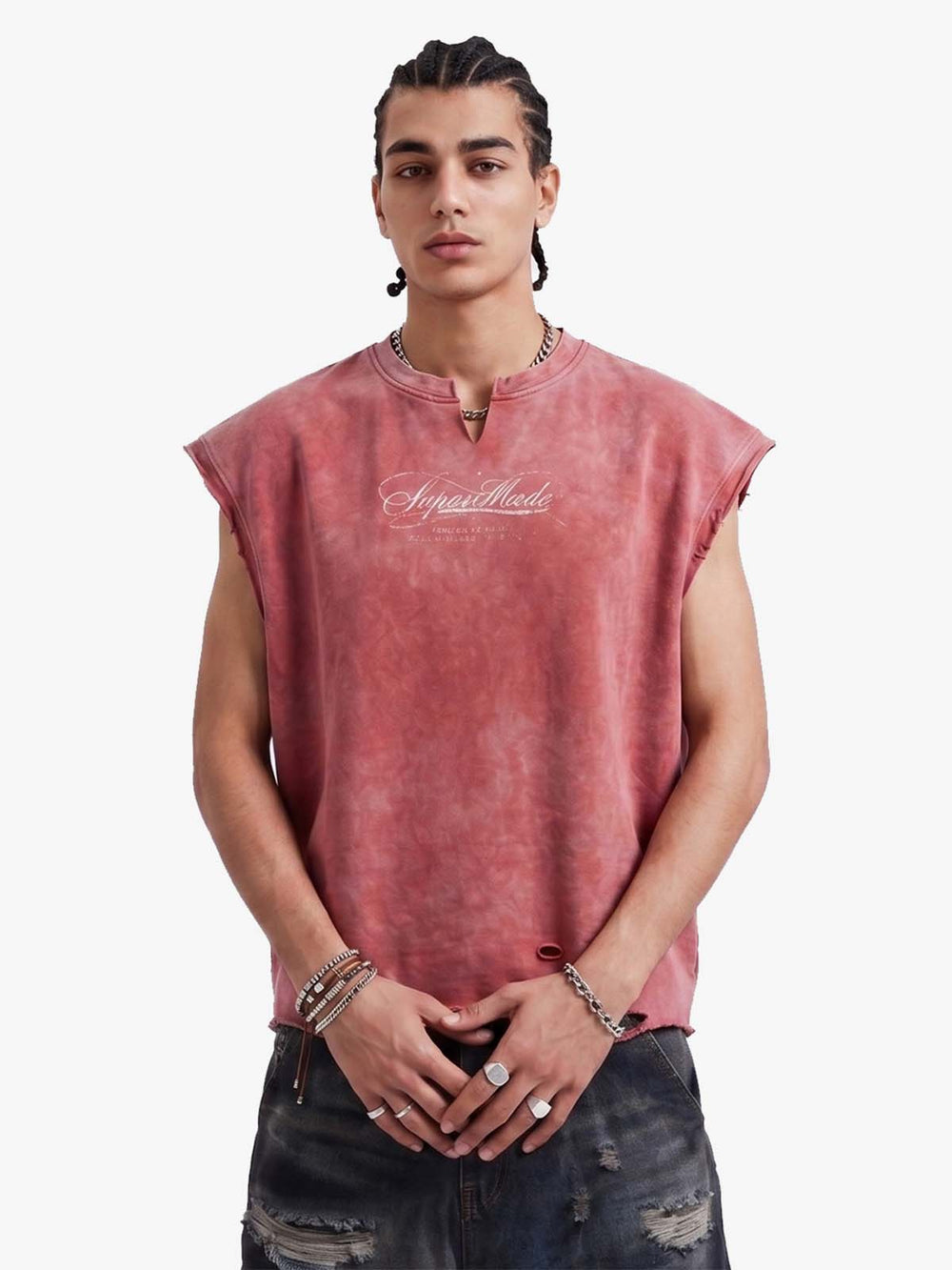 T-shirt senza maniche vintage lavata e con stampa di un angelo