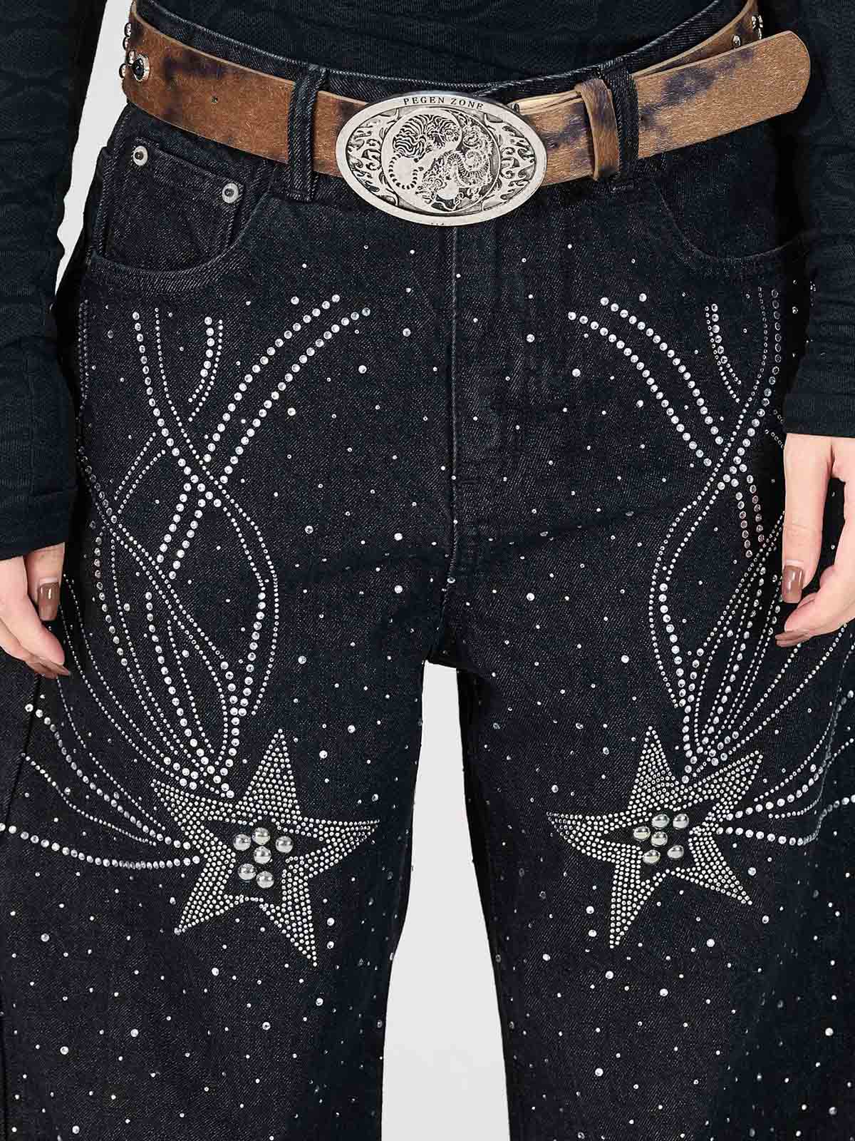Star Rhinestone Embellished Baggy Jeans 