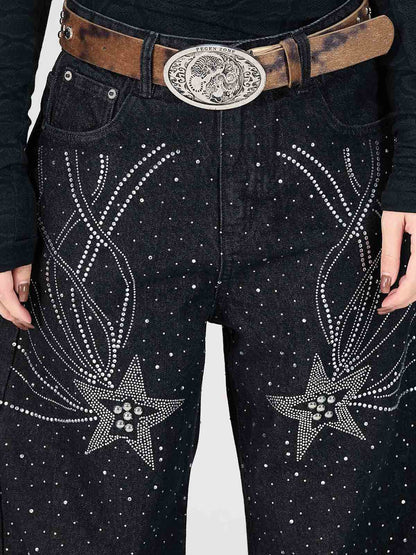 Star Rhinestone Embellished Baggy Jeans 
