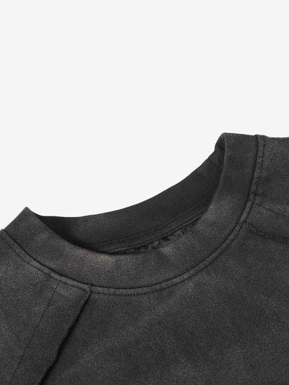 Faux Suede Oversized Short Sleeve T-Shirt with Ribbed Trim and Panel Design 