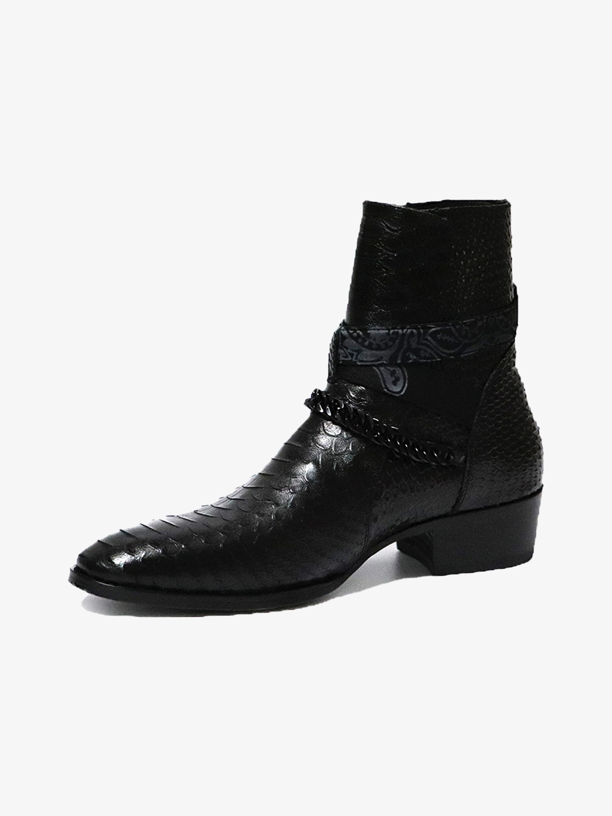 Embossed Genuine Leather Buckle Ankle Boots