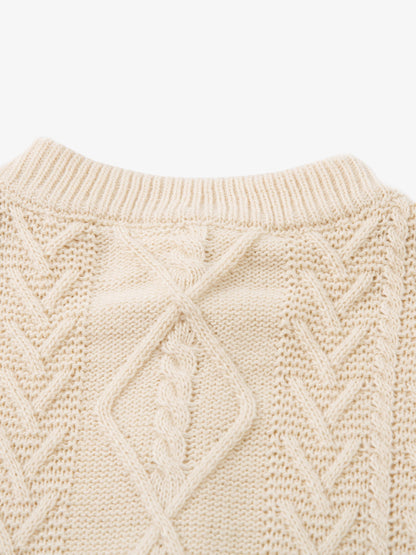 Elegant Cable Knit Sweater with Button Placket for Women 
