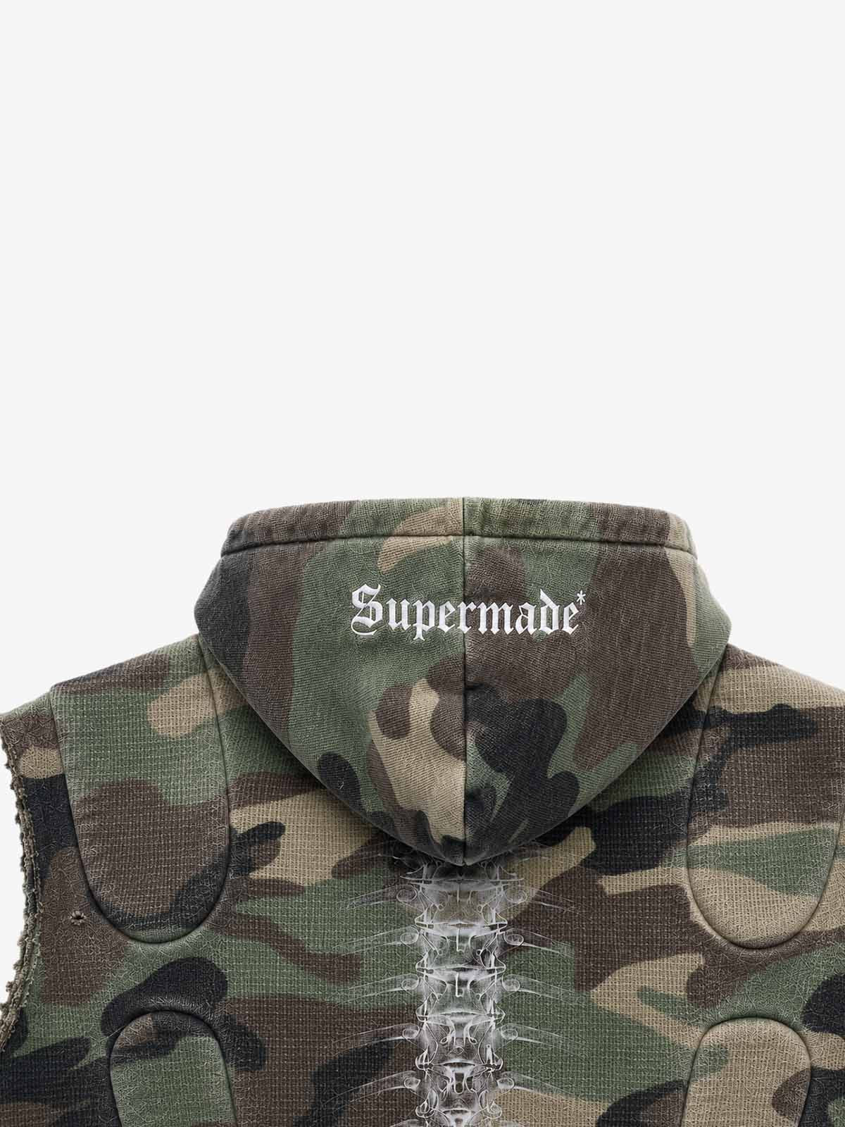 Skull Graphic Padded Distressed Hoodie