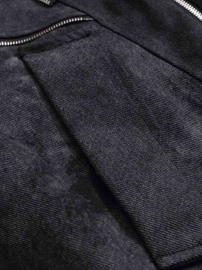 Fur Collar Moto-Style Zip Up Bomber Jacket 