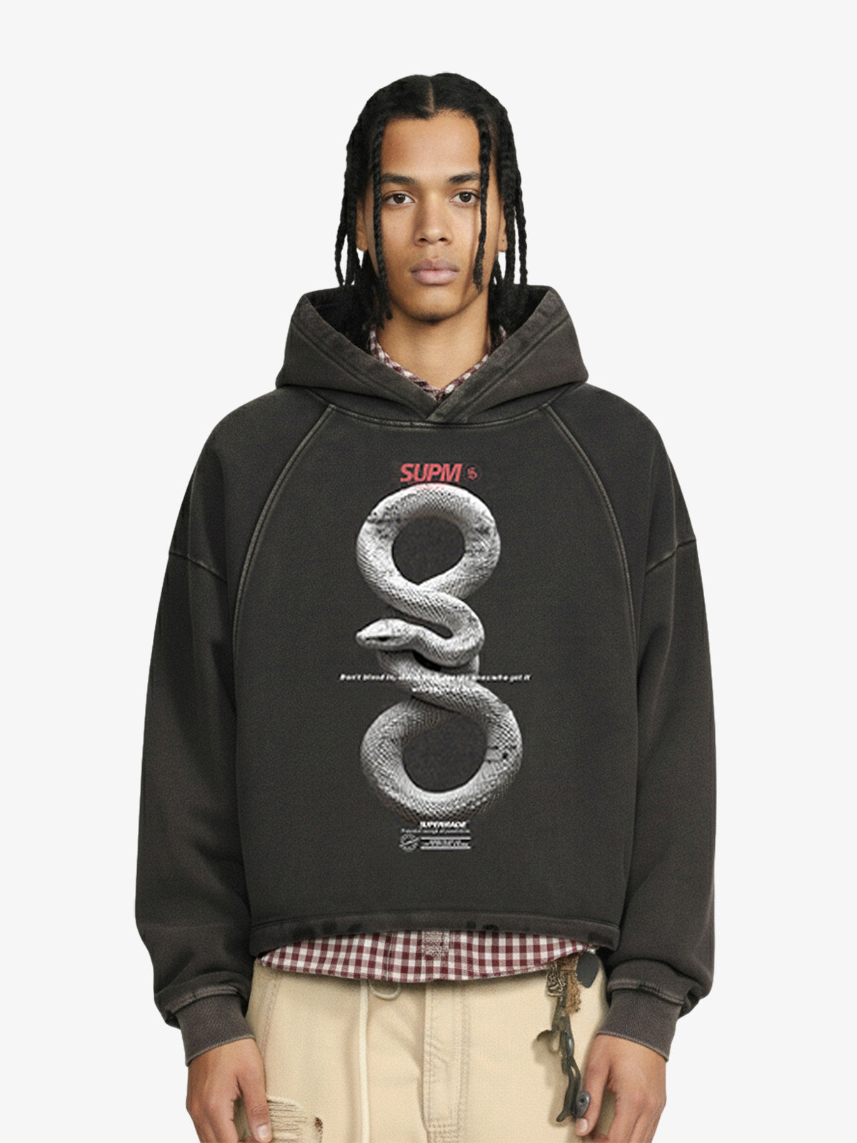 Vintage Washed Snake Appliqué Pullover Hoodie 