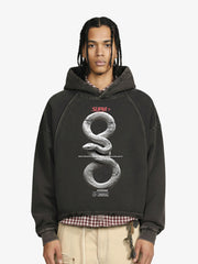 Vintage Washed Snake Appliqué Pullover Hoodie 