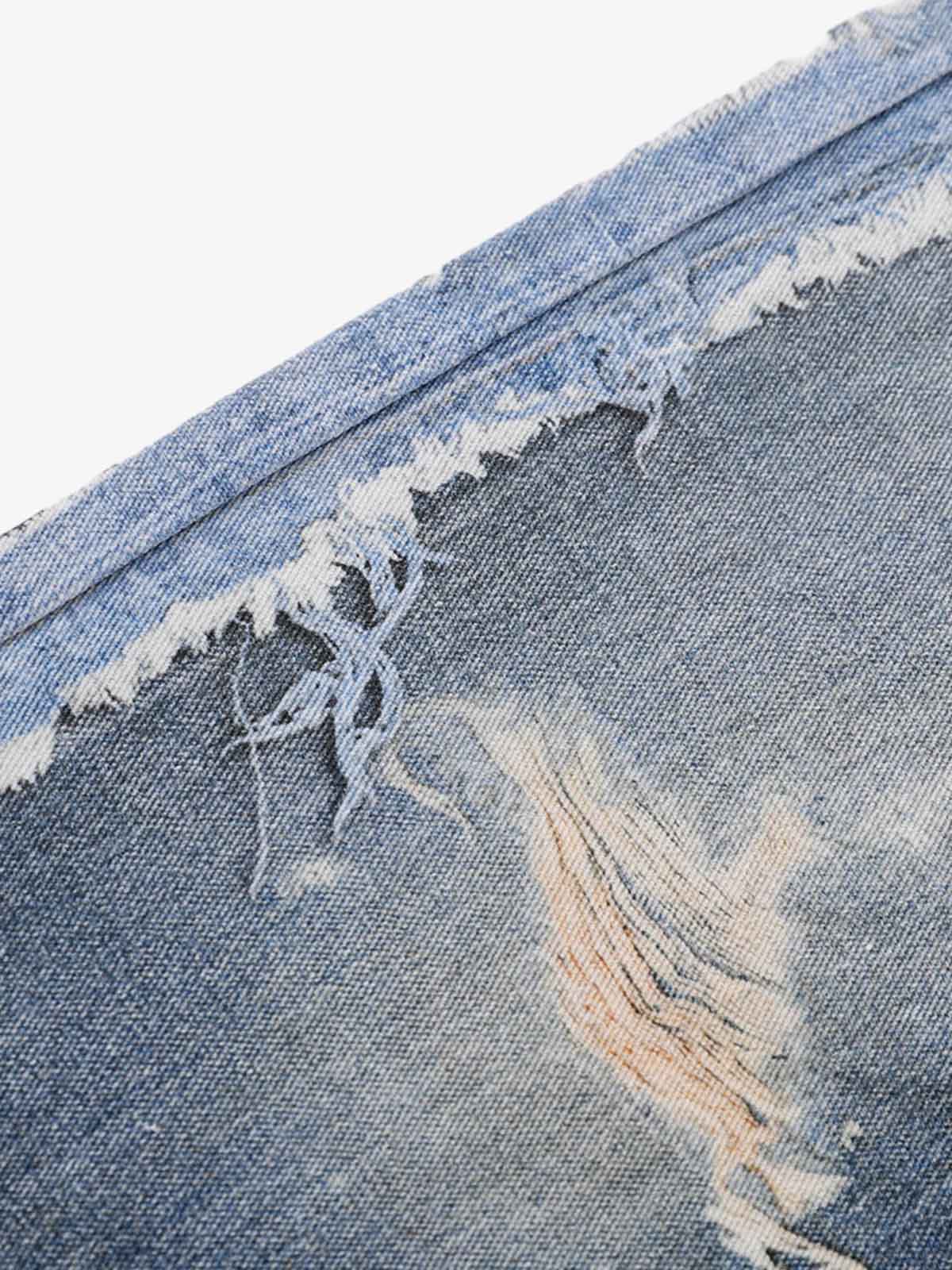 Vintage Distressed Print Wide Leg Jeans 