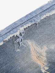 Vintage Distressed Print Wide Leg Jeans 