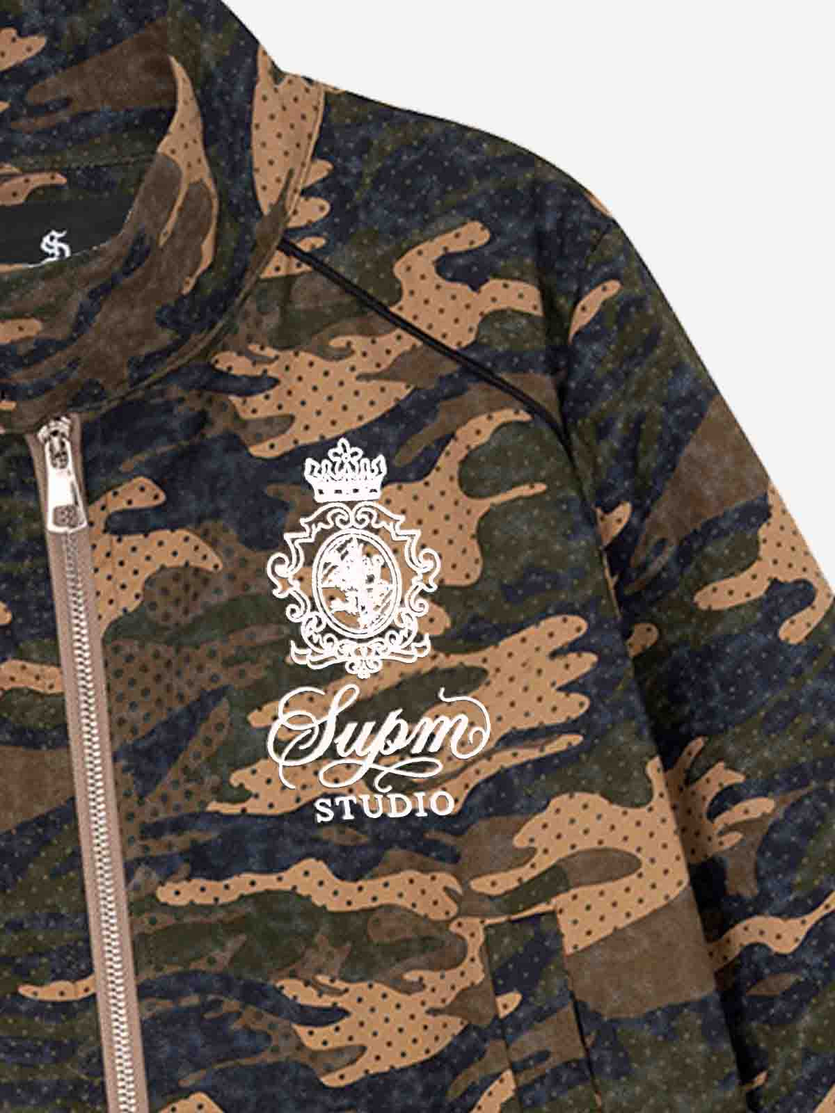 Camo Flag Badge Embroidered Stand-Collar Jacket