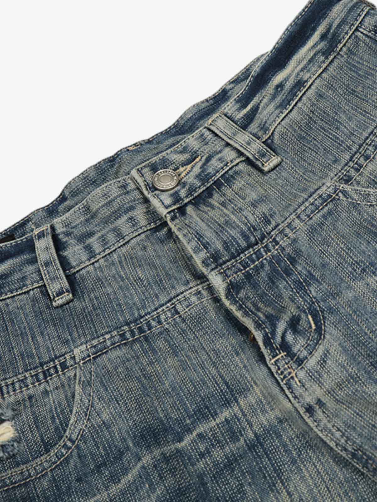 High Waist Distressed Barrel Denim Jeans