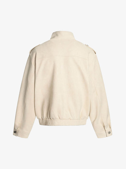 Military-Inspired Utility Shoulder Straps Zip Jacket