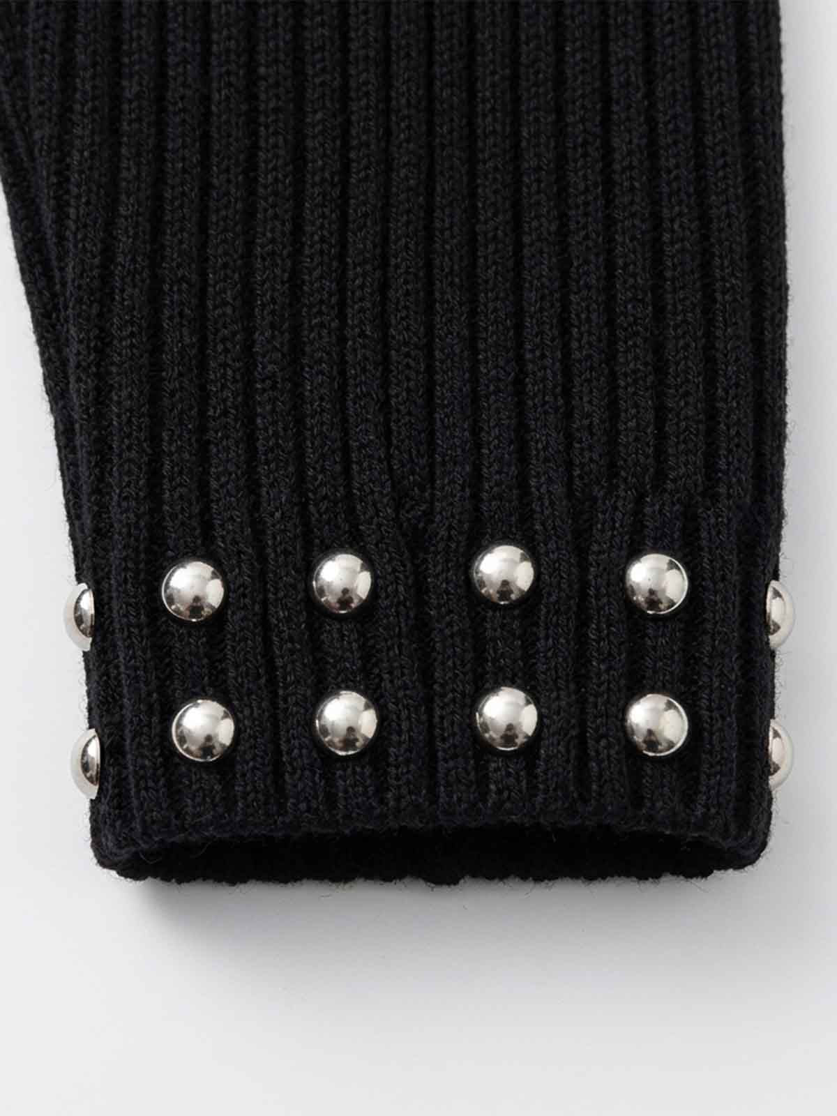 Studded Gothic Letter Stand-Collar Zip Knit Sweater