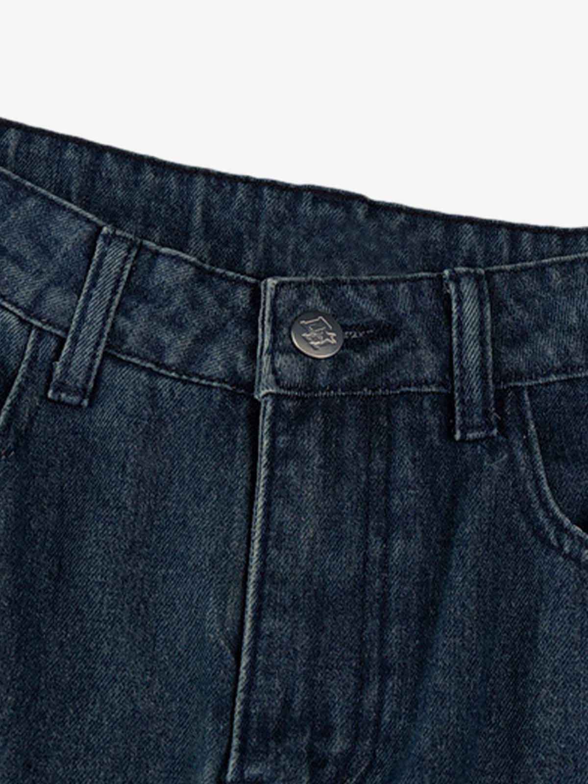 Vintage Design Lace-up Star Embroidered Scimitar Jeans 