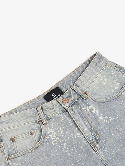 Splatter Washed Denim Shorts