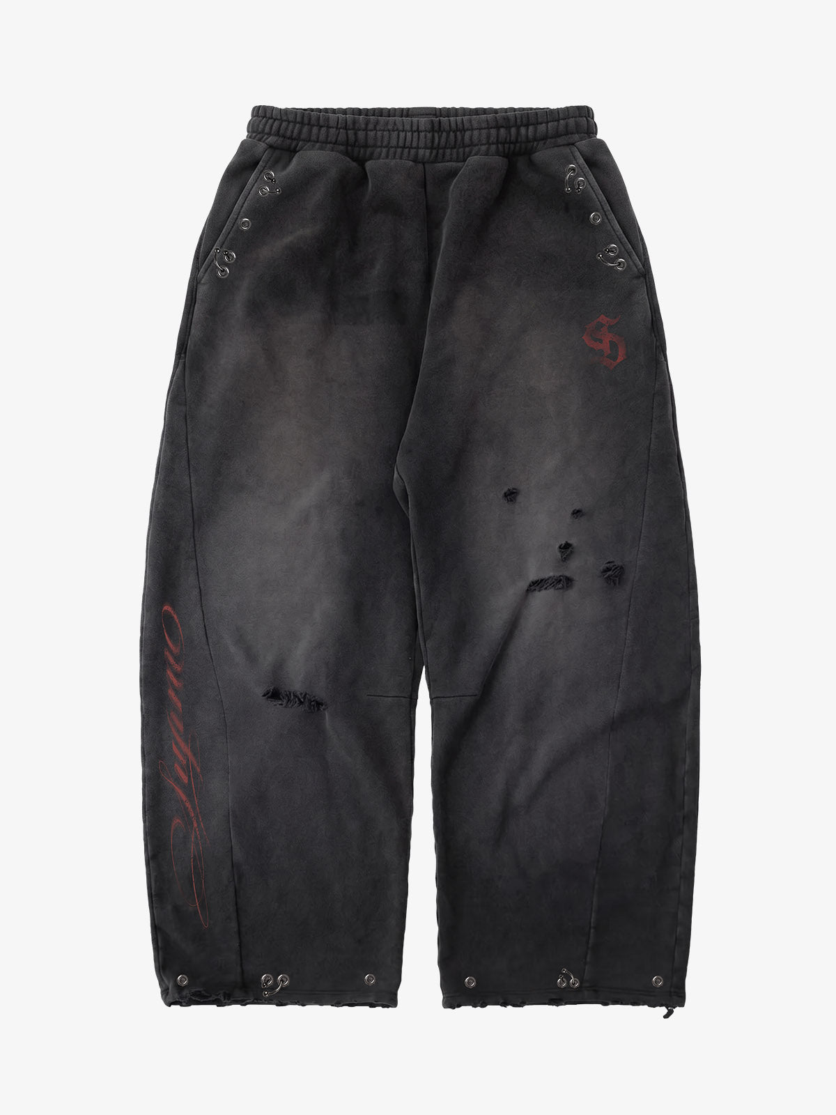 Faux Tongue-Stud Washed Distressed Baggy Pants
