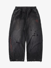 Faux Tongue-Stud Washed Distressed Baggy Pants