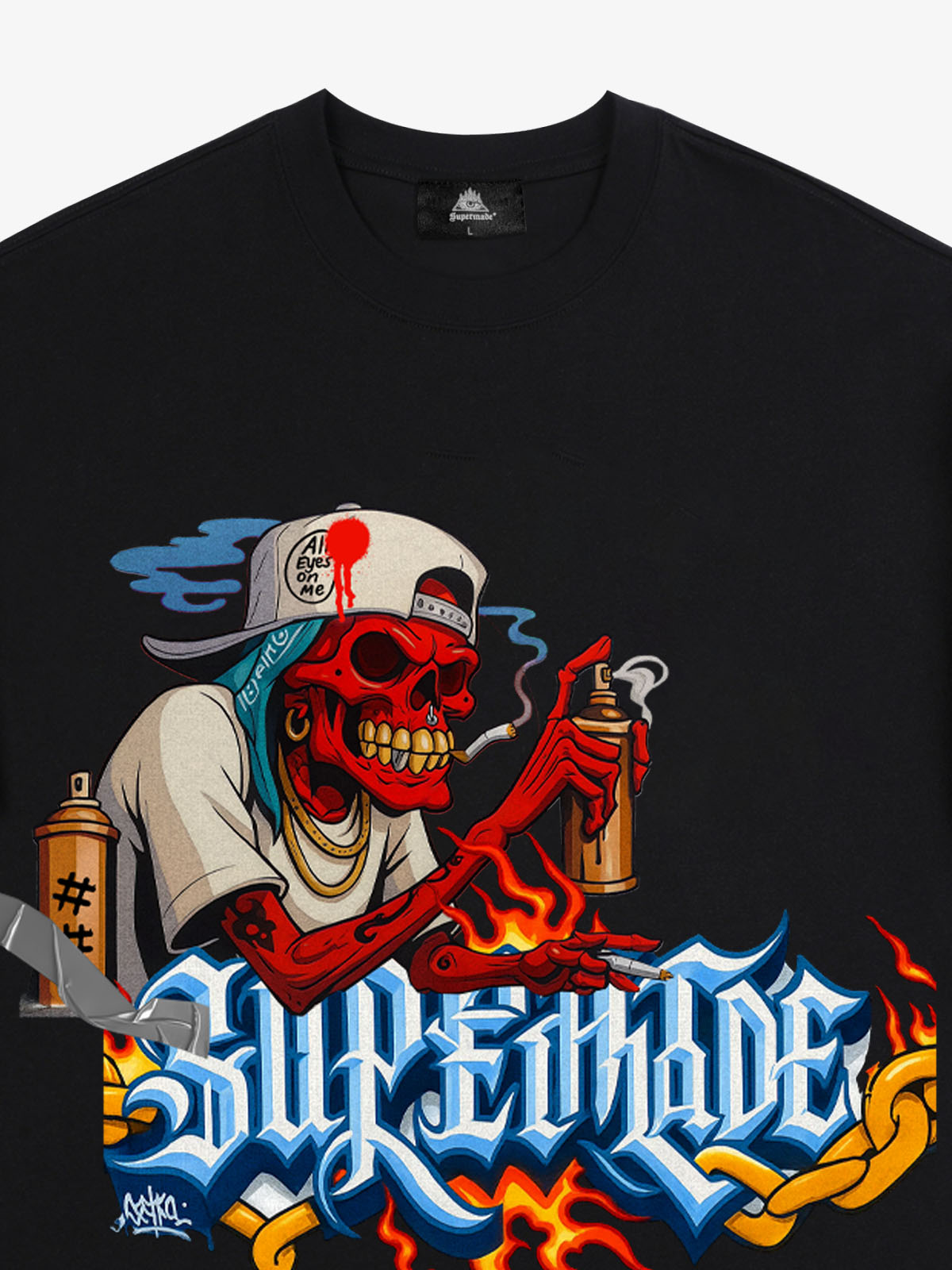 Thesupermade Skull Graffiti Artist Flame Flower Font T-shirt 
