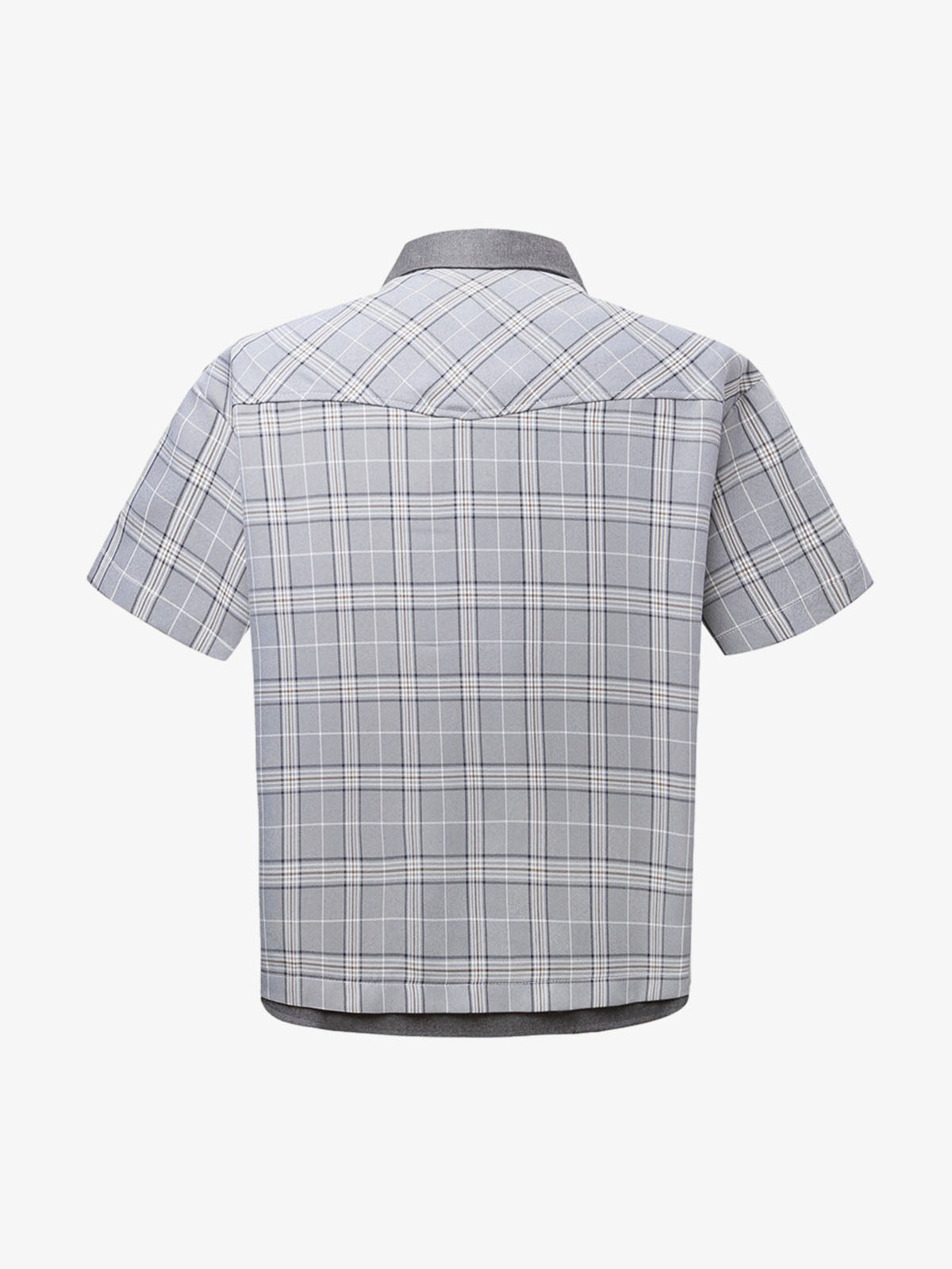 Faux Two-piece Pearl Button Plaid Short-sleeved Shirt 