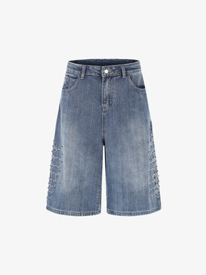Pantalones vaqueros cortos bordados con cuentas