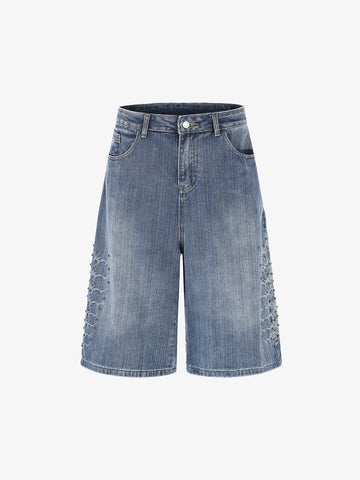 Pantalones vaqueros cortos bordados con cuentas