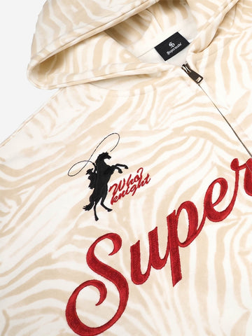 Zebra Graphic Embroidered Oversized Zip Hoodie