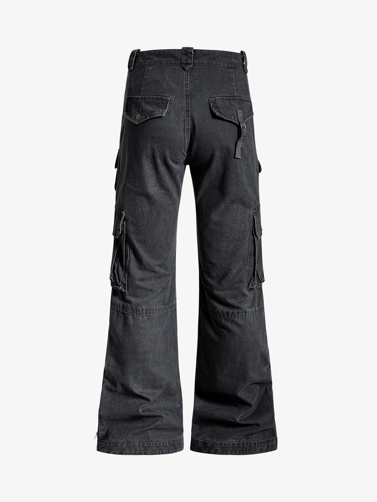 Vintage Washed Multi-Pocket Adjustable Strap Flare Cargo Pants 