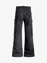 Vintage Washed Multi-Pocket Adjustable Strap Flare Cargo Pants 