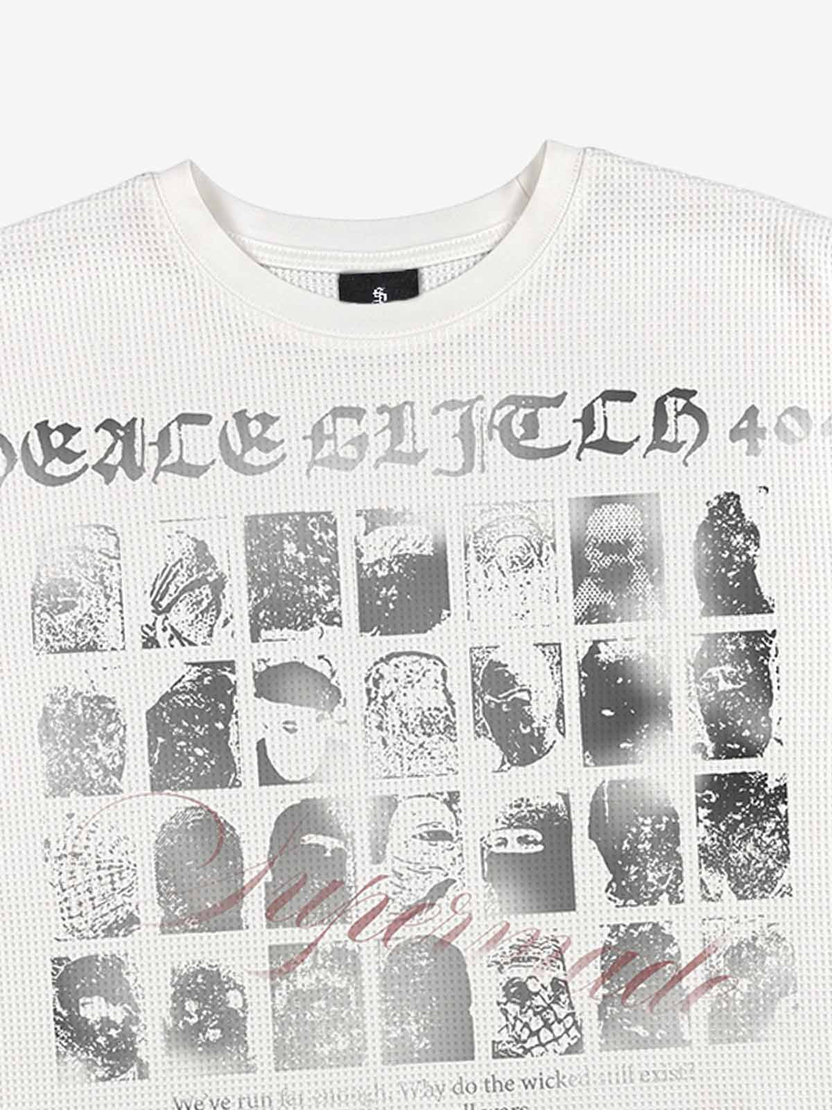 Anti-War Graphic Beaded Waffle Long Sleeve Tee