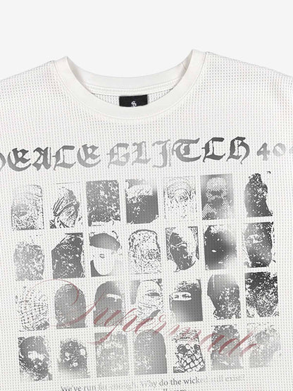 Anti-War Graphic Beaded Waffle Long Sleeve Tee