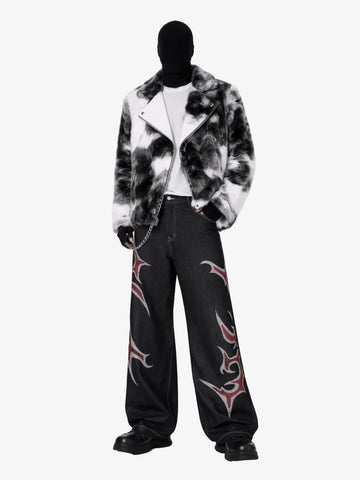 Tribal Rhinestone Graphic Wide Leg Jeans 