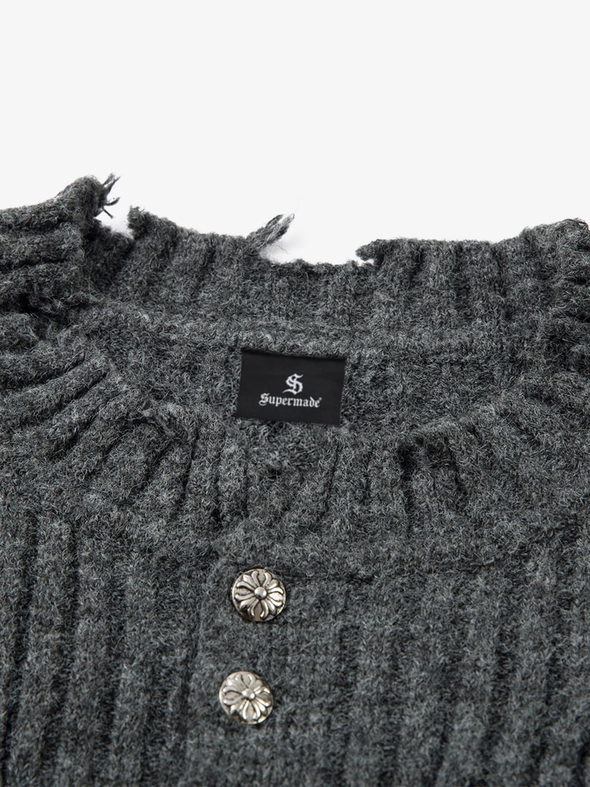 Knitted Distressed Diamond Pattern Raw Edge Sweater 