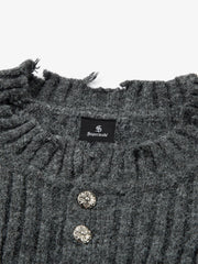 Knitted Distressed Diamond Pattern Raw Edge Sweater 