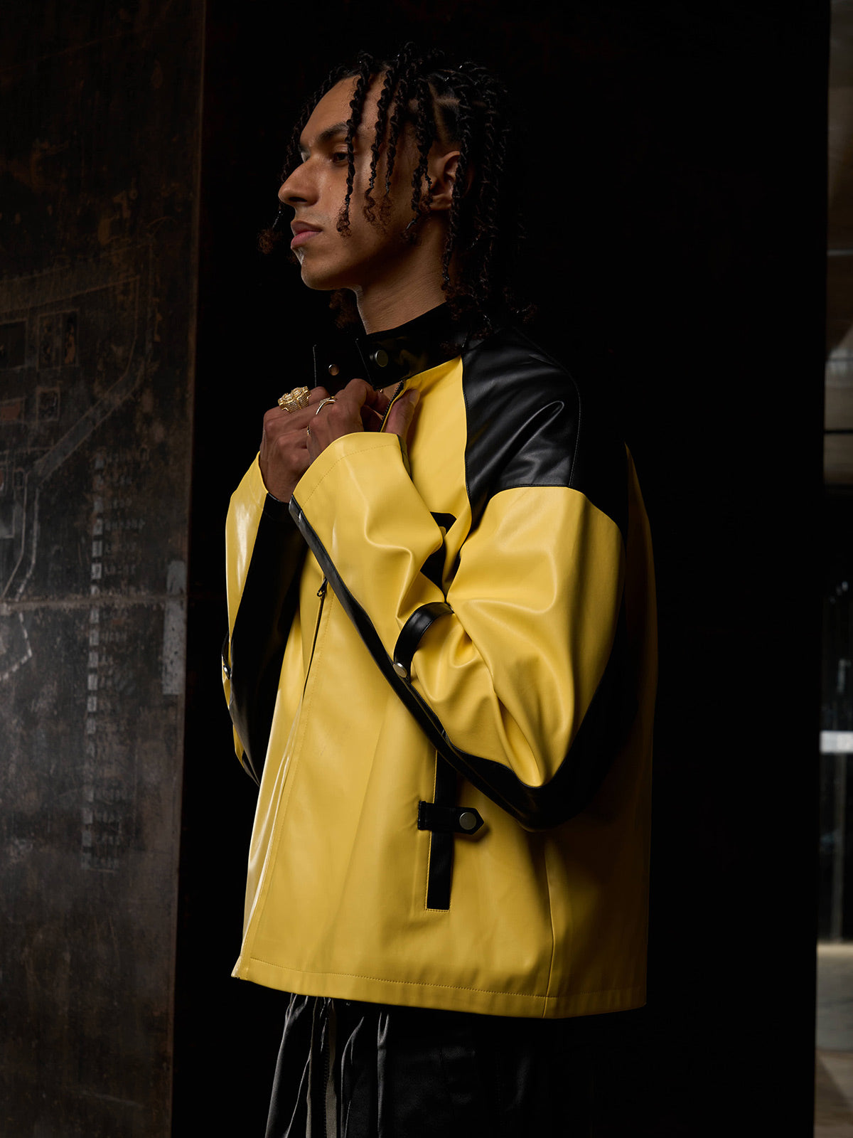 Original Contrast Color Leather Jacket 