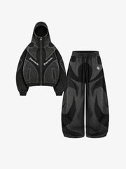 Washed Panelled High-Neck Zip Hoodie & Wide-Leg Sweatpants Set